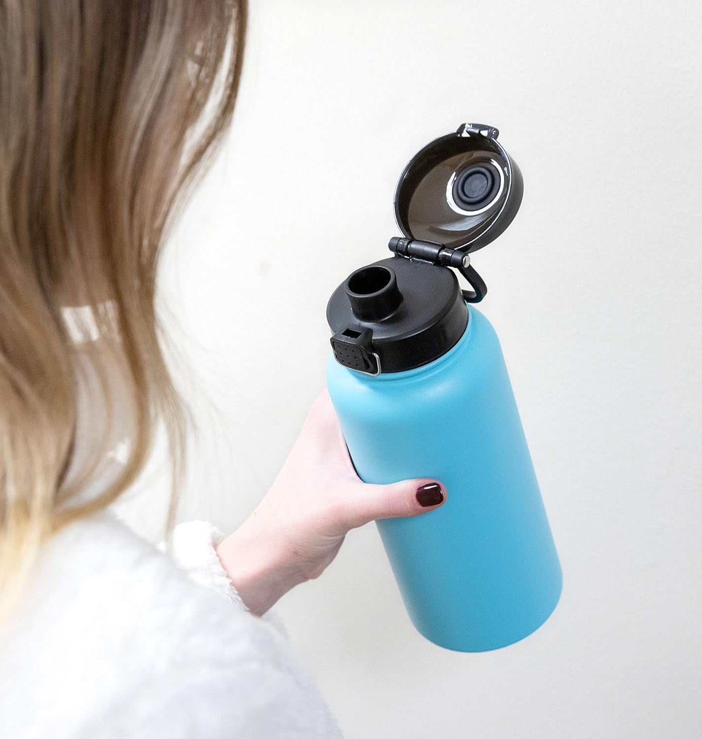 32 Oz Insulated Water Bottle - Stainless Steel Thermos with One-Touch Quick-Open Spout - Double Wall Hot & Cold (24Hr Cold/12Hr Hot) - Hawaiian Blue