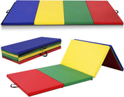 4'X10'X 2" Gymnastics Mat, 4-Panel Folding Aerobics Exercise Mat W/Hook & Loop Fastener, Carrying Handle, Portable Tumbling Mat for Stretching Yoga Cheerleading Martial Arts