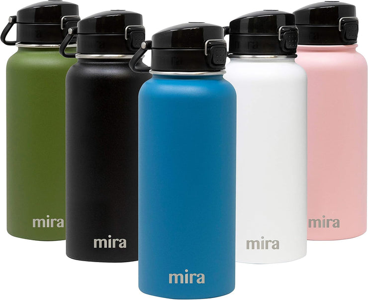 32 Oz Insulated Water Bottle - Stainless Steel Thermos with One-Touch Quick-Open Spout - Double Wall Hot & Cold (24Hr Cold/12Hr Hot) - Hawaiian Blue