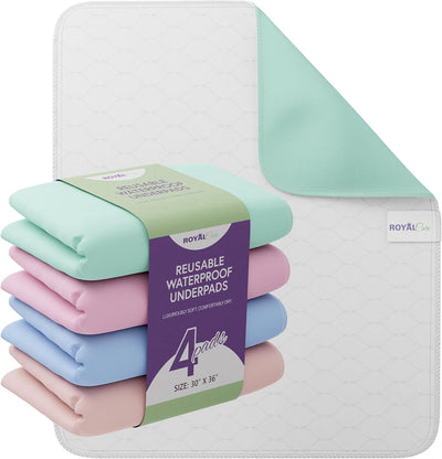 Incontinence Bed Pads - Reusable Waterproof Underpad Chair, Sofa and Mattress Protectors - Highly Absorbent, Machine Washable - for Children, Pets and Seniors (30X36 (Pack of 4), Multi-Color)