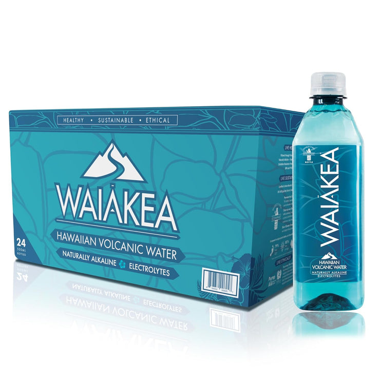 Waiākea - Hawaiian Volcanic Water - Naturally Alkaline Water - Ph Range 7.6 to 8.2 - All Natural Minerals & Electrolytes - 100% Recycled Water Bottles - Bottled Water 24 Pack - 16.9 Fl Oz, 500 Ml