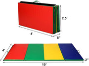 4'X10'X 2" Gymnastics Mat, 4-Panel Folding Aerobics Exercise Mat W/Hook & Loop Fastener, Carrying Handle, Portable Tumbling Mat for Stretching Yoga Cheerleading Martial Arts