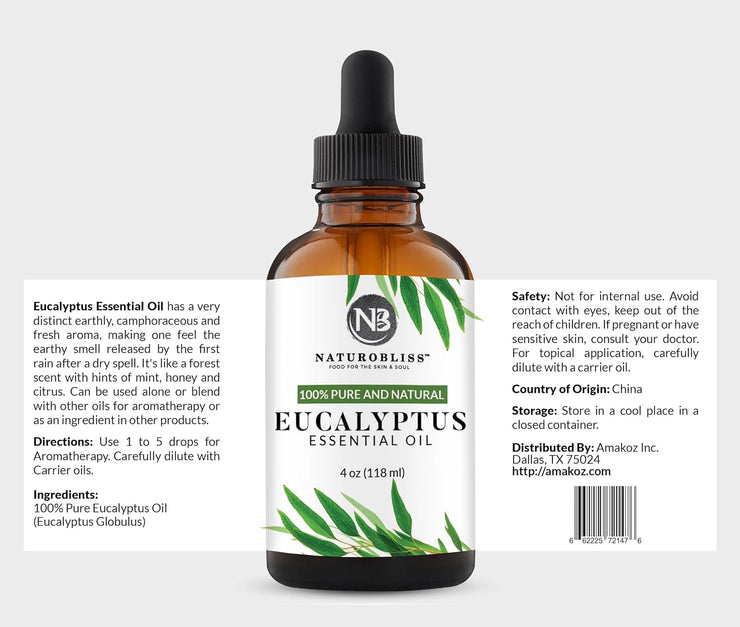 100% Pure Natural Undiluted Eucalyptus Essential Oil (4Oz) Premium Therapeutic Grade Aromatherapy