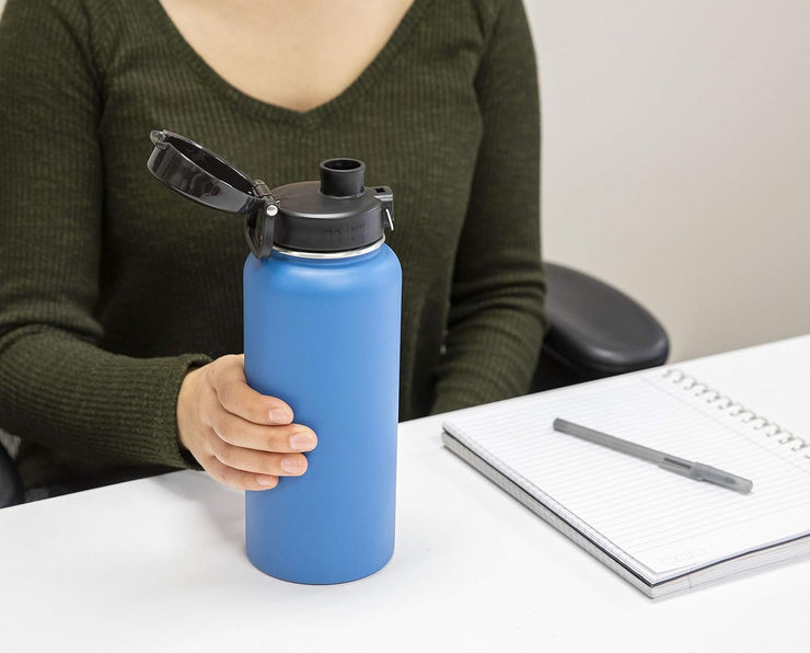 32 Oz Insulated Water Bottle - Stainless Steel Thermos with One-Touch Quick-Open Spout - Double Wall Hot & Cold (24Hr Cold/12Hr Hot) - Hawaiian Blue