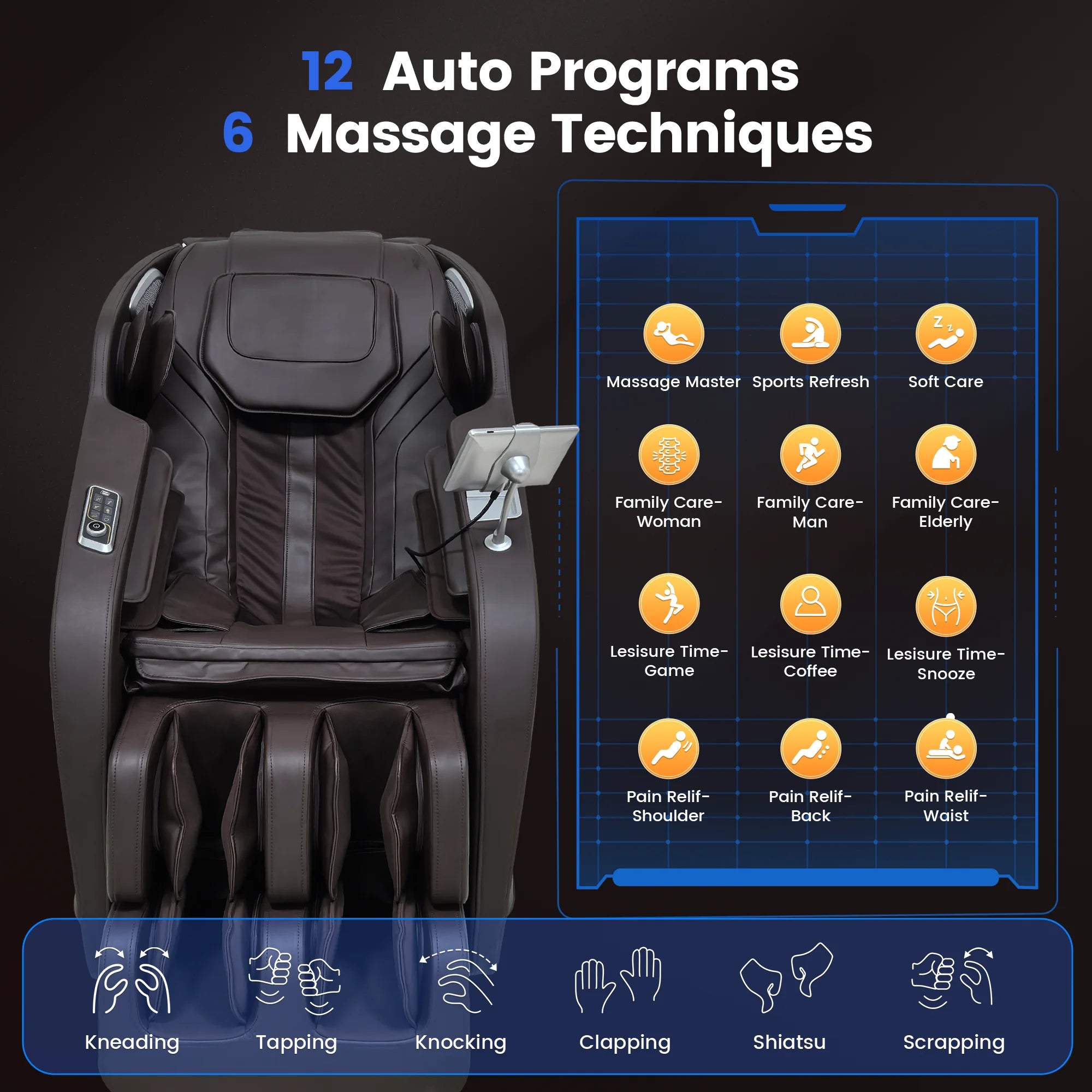 4D Massage Chair with 55" SL Track, 2 Zero Gravity Modes, Voice Control, Heating, Leather