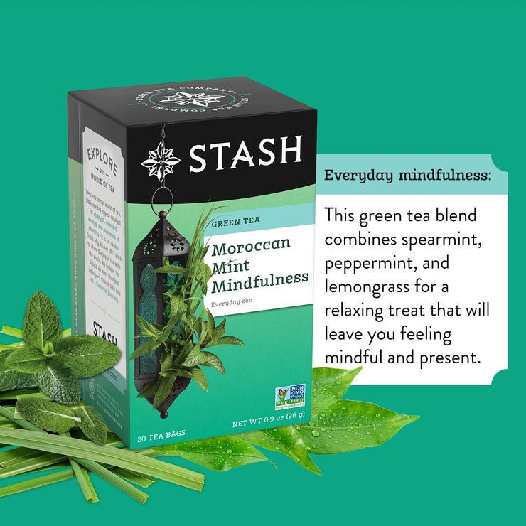 Tea Moroccan Mint Green Tea - Caffeinated, Non-Gmo Project Verified Premium Tea with No Artificial Ingredients, 20 Count (Pack of 6) - 120 Bags Total